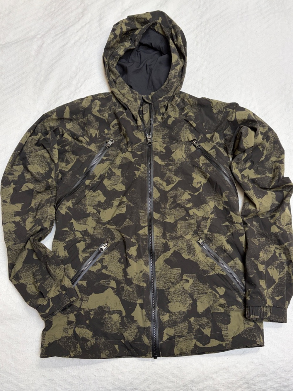 Women's Hooded Camouflage Utility Jacket - Olive/Black